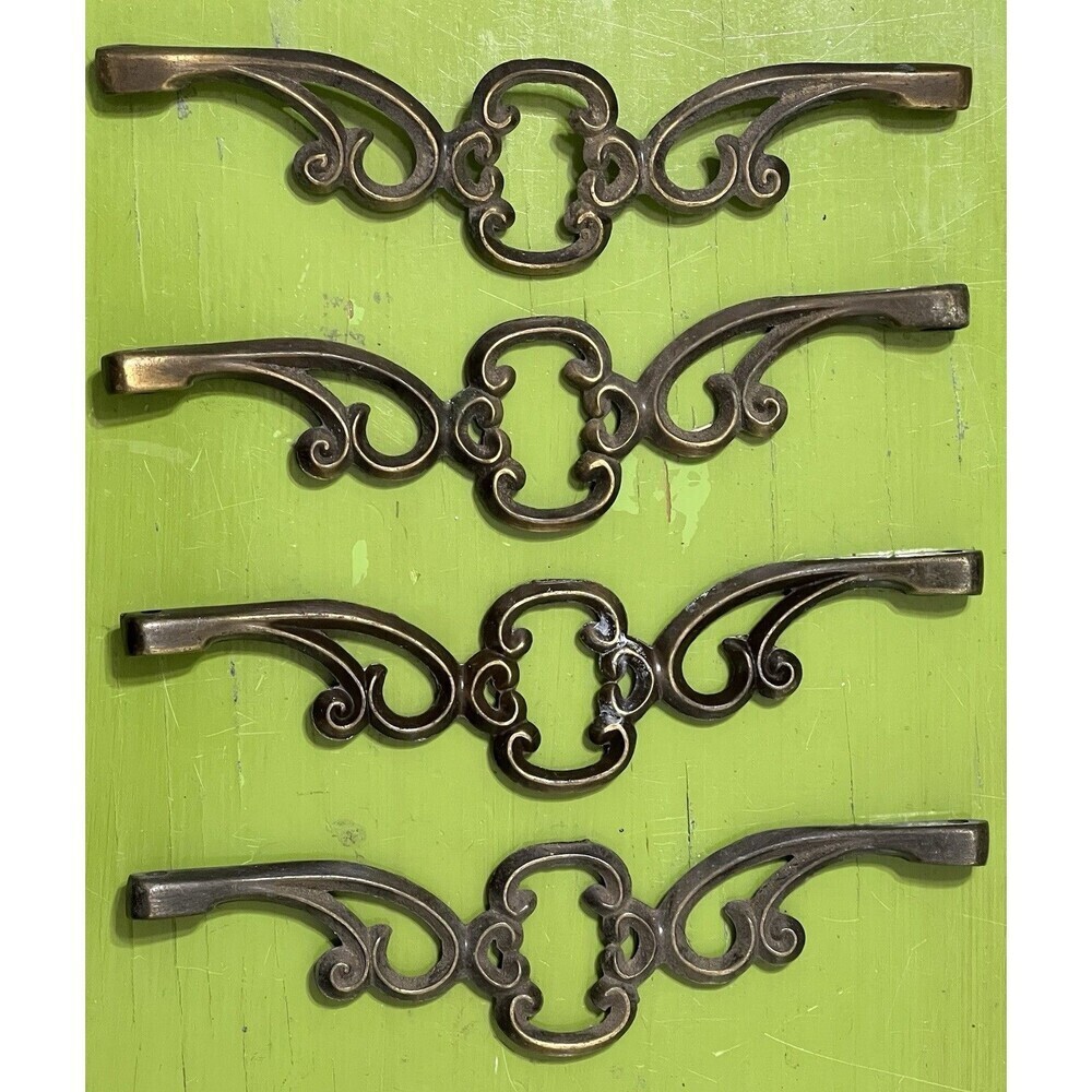 Lot of 4 Brass Vintage Drawer Pulls Closet Handles 8" Length